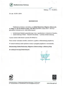 Referencja Nadleśnictwa Kartuzy do realizacji inwestycji budowlanych